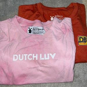 Shirts of the month the pink one (small) worn a tiny stain on the bottom.